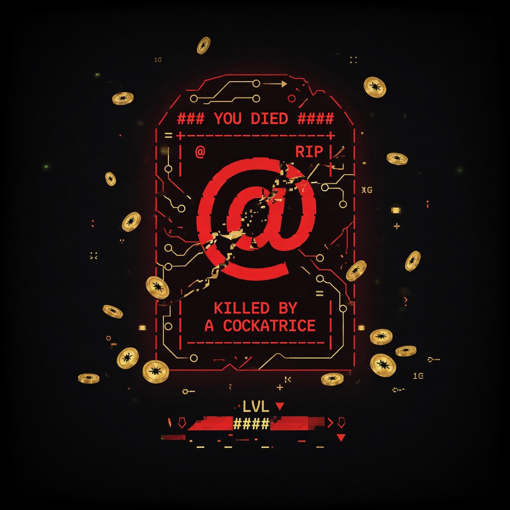 GrokHack YOU DIED card — killed by a cockatrice
